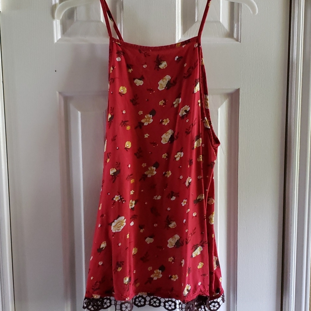 Maroon, multi, sketti strap, peek a boo back, top